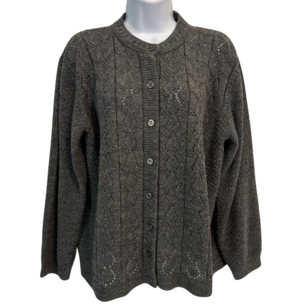 Vintage Haband Grey Knit Cottagecore Academia Cardigan Sweater